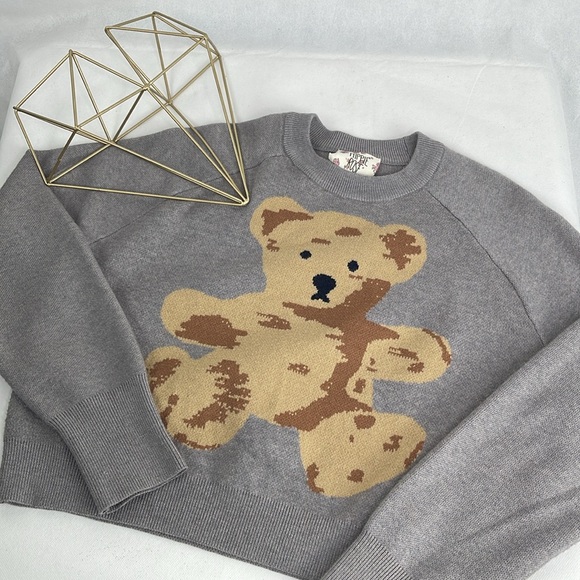 Hippie Rose Sweaters - Hippie Rose Teddy Bear Grey Jumper